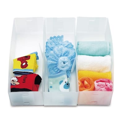 Closet/Dresser Drawer Divider Storage Foldable, Organizer, Cube Basket Containers Bin Frosty white plastic Set of 3