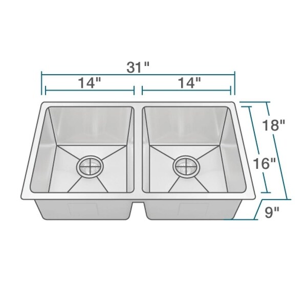 R1-1022D Undermount 3/4" Radius Stainless Steel Kitchen Sink with Cutting Board, Two Grids, and Two Strainers