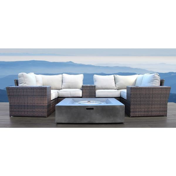 Living Source International Lucca Wicker All Weather Outdoor Furniture Patio Sofa Set 10-piece Fire Pit Conversation Set
