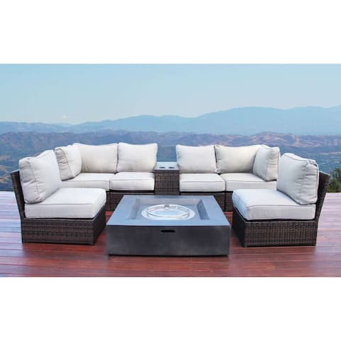 Lucca Brown Wicker 8-piece Fire Pit Lounge Set