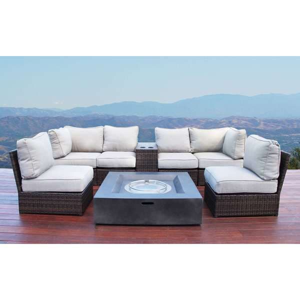 Lucca Brown Wicker 8-piece Fire Pit Lounge Set