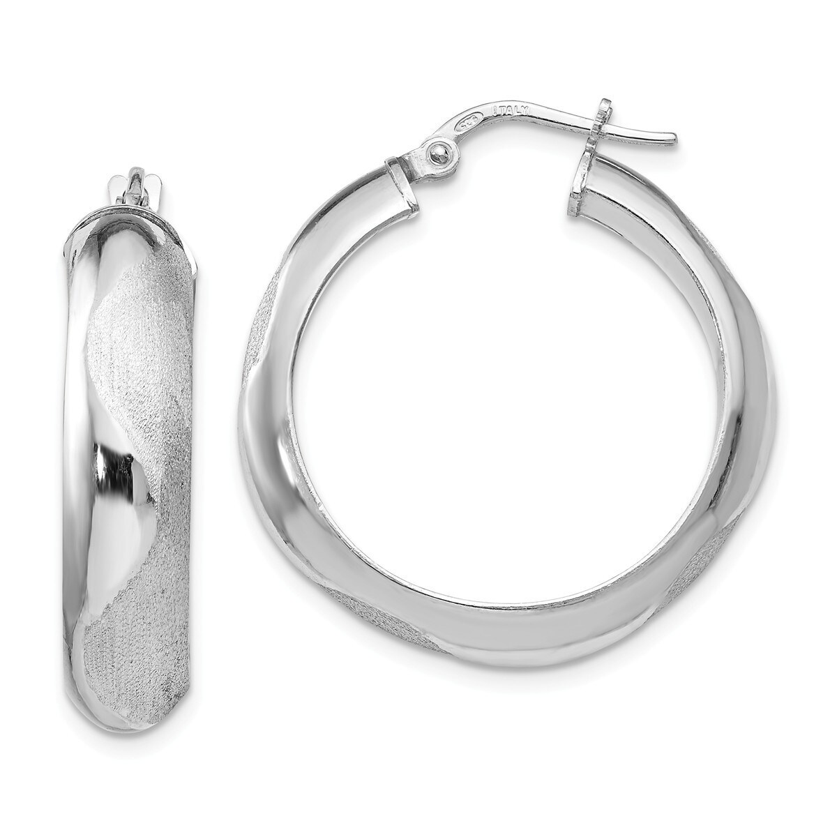 925 Sterling Silver Rhodium-plated Diamond-cut Hoop Earrings 3mm x 15mm