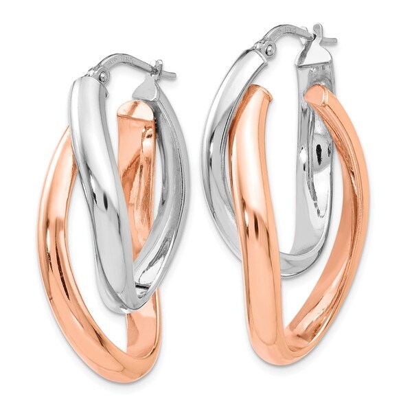 Sterling Silver Rose Double Oval Hoop Earrings