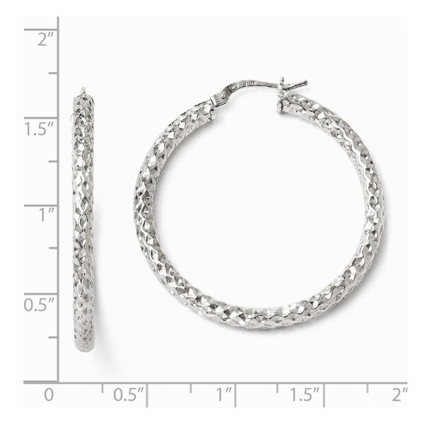 Silver Polished Textured Hinged Hoop Earrings