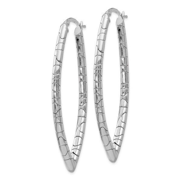 Silver Polished Textured Hinged Hoop Earrings