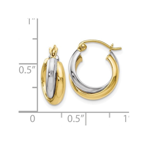 10K Yellow and White Gold Polished Hinged Hoop Earrings by Versil - On ...