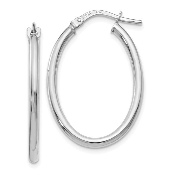 Versil 10 Karat White Gold Polished Oval Hinged Hoop Earrings Versil 10 Karat White Gold Polished Oval Hinged Hoop Earrings