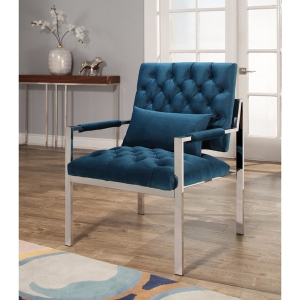 Abbyson Ryder Stainless Steel and Velvet Accent Chair Teal