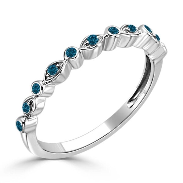 Auriya 10k Gold 1 8ct Tdw Pee Round Blue Diamond Wave Shaped Auriya 10k Gold 1 8ct Tdw Pee Round Blue Diamond Wave Shaped Stacking Ring