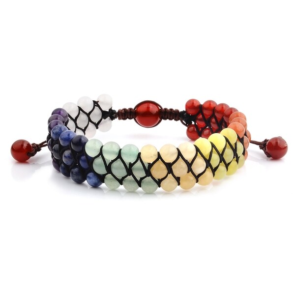 Multi Color Natural Stones Beaded Adjustable Bracelet (18mm Wide)