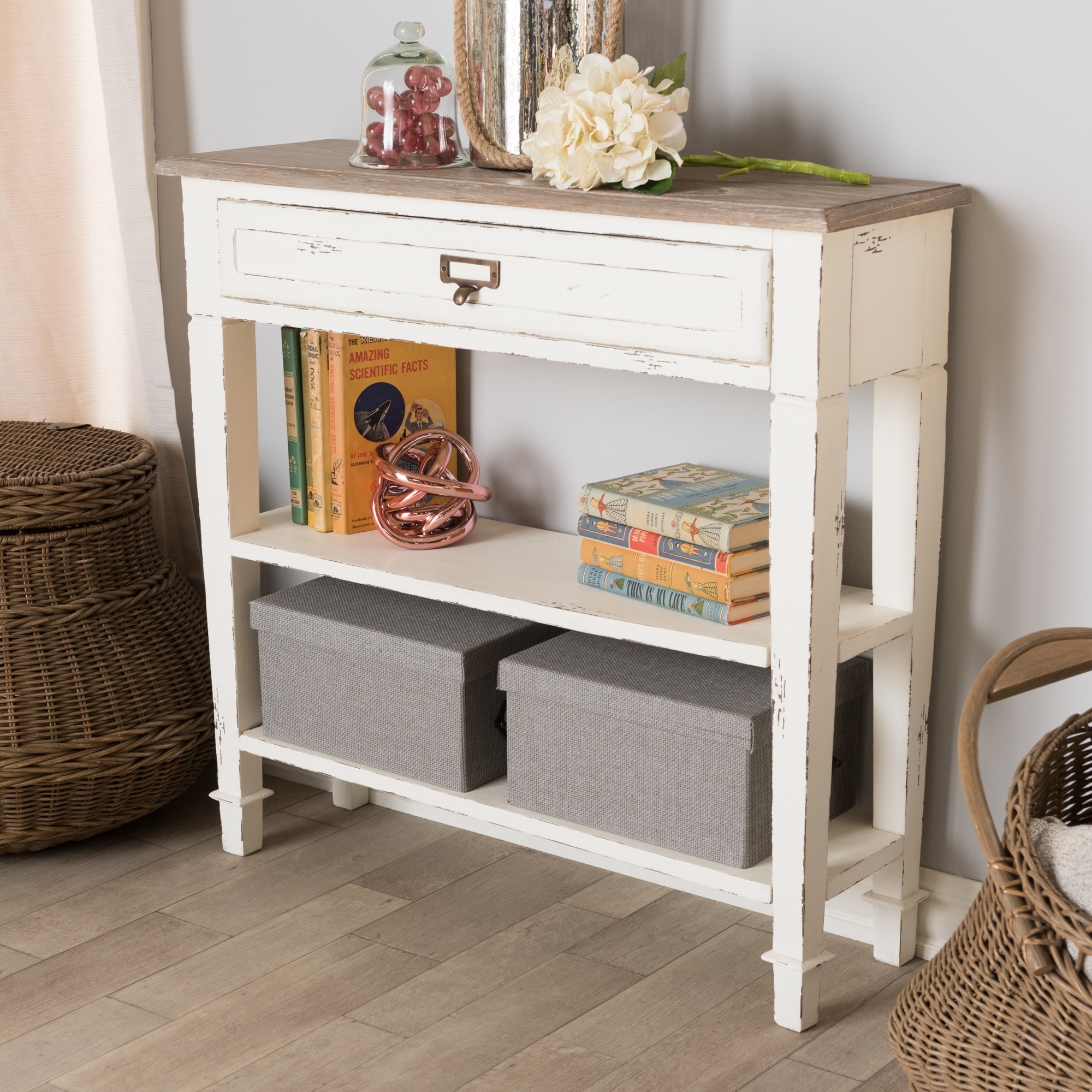 Dauphine Traditional French Accent White Light Brown Console Table