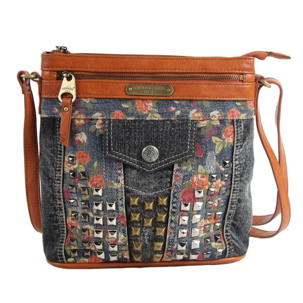 Shop Nicole Lee Yellow-studded Denim Floral Crossbody Handbag - Multi - Free Shipping Today ...