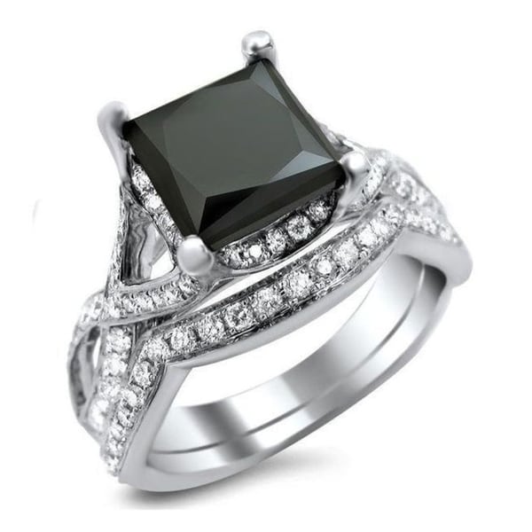 14k White Gold 2 4/5ct TDW Black Princess-cut Diamond Bridal Set