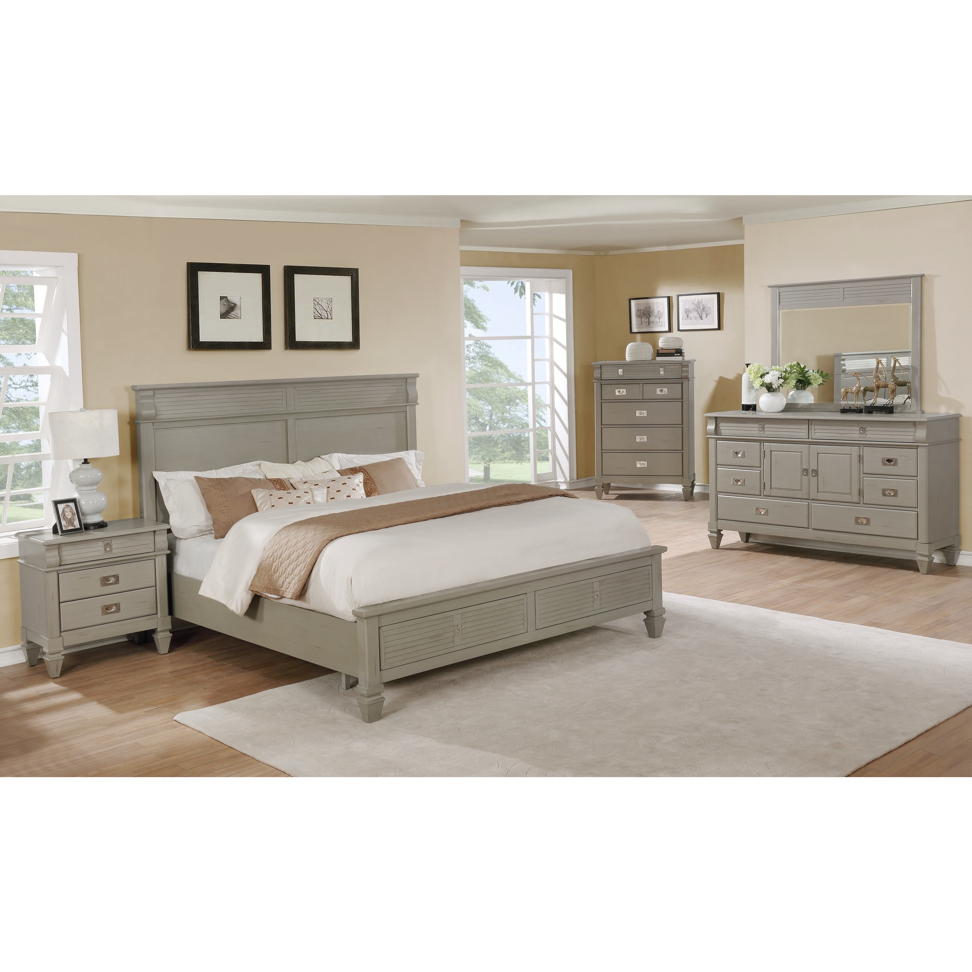 York 204 Solid Wood Construction Bedroom Set With King Size Bed Dresser Mirror Chest And Night Stand