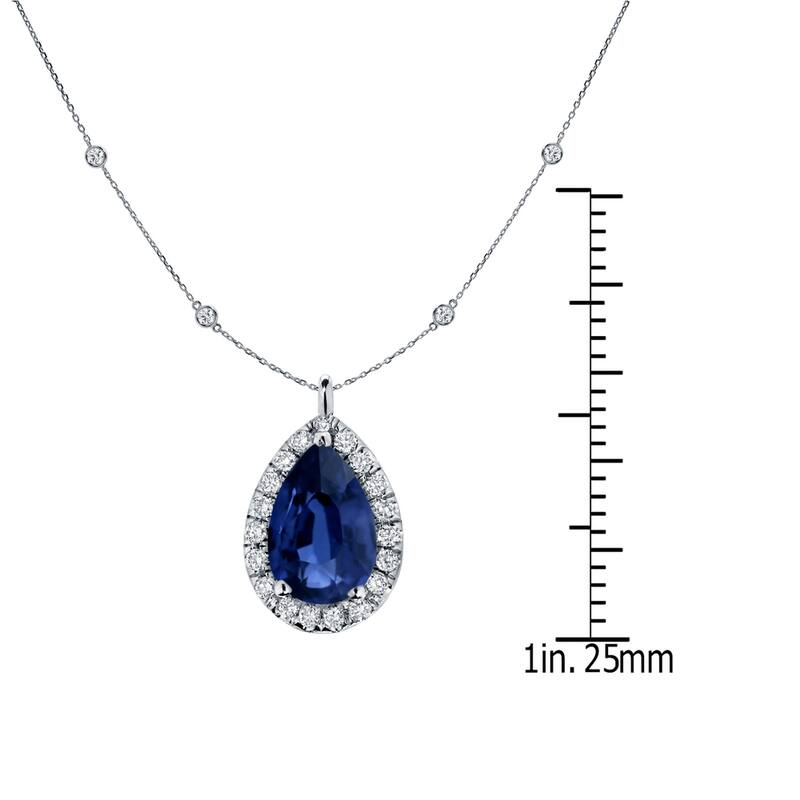Auriya 14k Gold 1ct Pear-Shaped Blue Sapphire and Diamond Halo Necklace