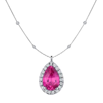 Auriya 14k Gold 1ct Pear-Cut Pink Sapphire and Halo Diamond Necklace