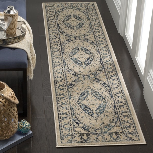 Shop Safavieh Evoke Vintage Geometric Beige/ Navy Runner Rug 2' x 8