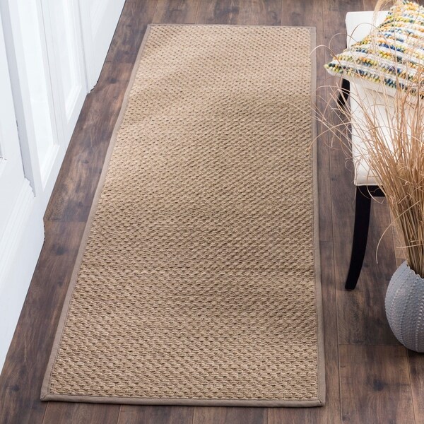 Safavieh Natural Fiber Hand-Woven Sisal Contemporary Geometric Natural/ Grey Runner Rug - 2'6 x 8'