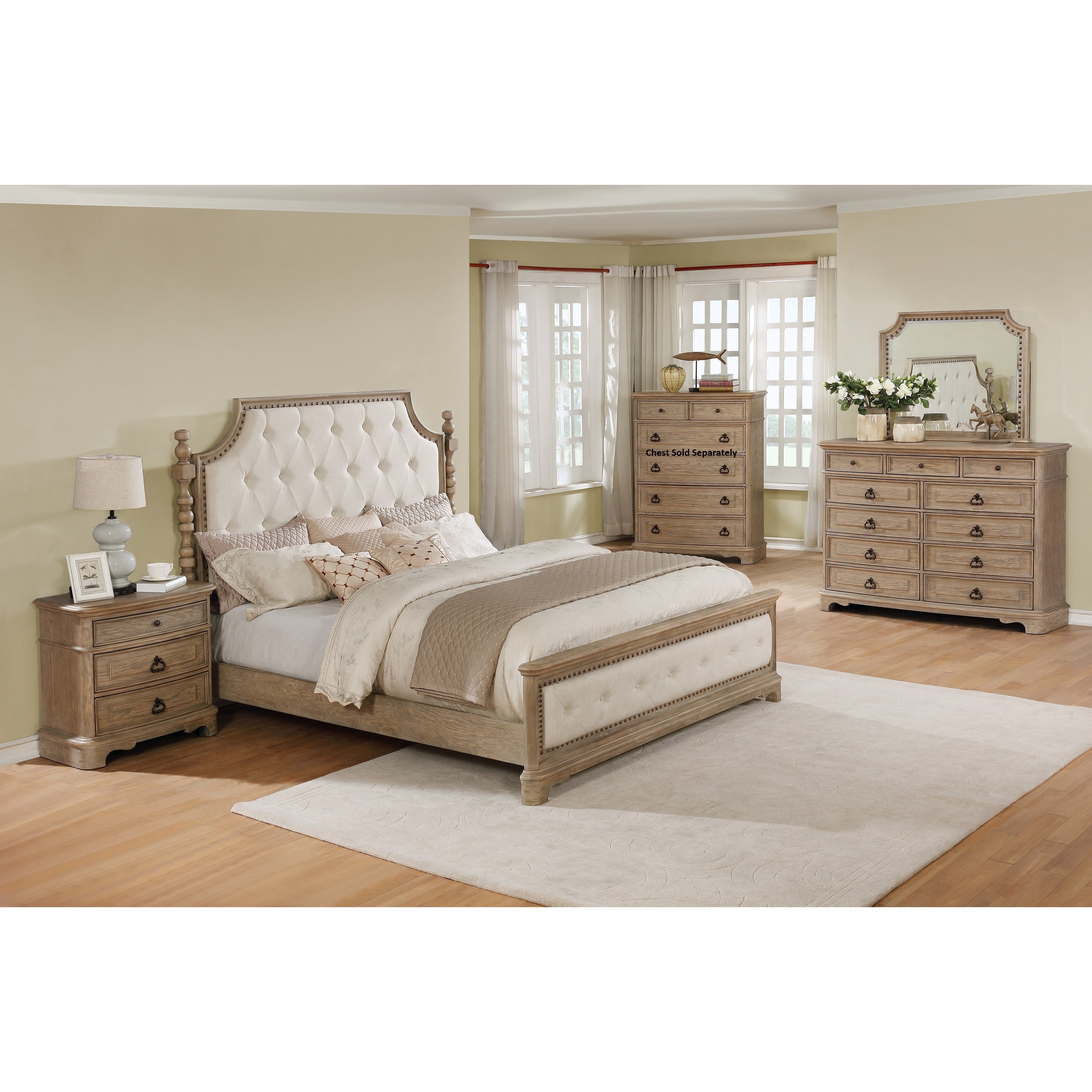 Piraeus 296 Solid Wood Construction Bedroom Set With King Size Bed Dresser Mirror And Night Stand