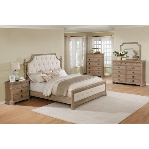 Piraeus 296 Solid Wood Construction Bedroom Set with King Size Bed, Dresser, Mirror and Night Stand