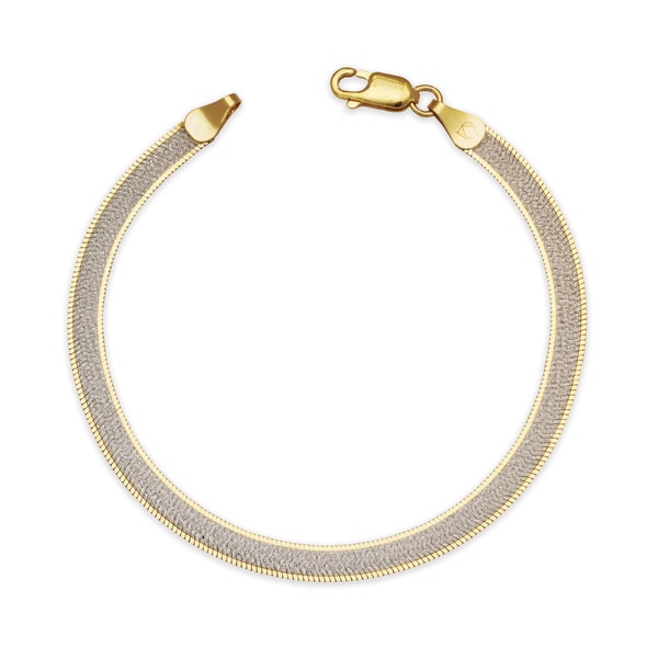 Sterling Silver Italian Women's Sparkle Two-tone Reversible Herringbone Chain Bracelet (Choice of 7" or 8") - White. Opens flyout.