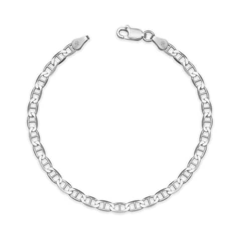 Sterling Silver Italian Women's 3mm Mariner Chain Bracelet (Choice of 7" or 8") - White
