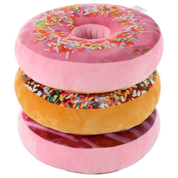 WHITE icing glazed Donut 16 inch throw pillow doughnut sprinkles blue pink red 