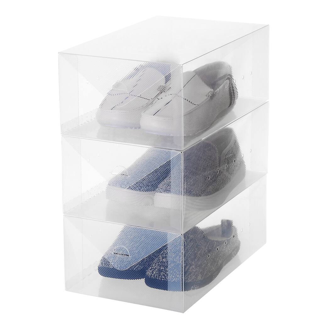 Ybmhome Plastic Shoe Box Shoe Storage Foldable Clear Container for Closet, Shelf Organizer (Men's Shoe Box (Set of 3))