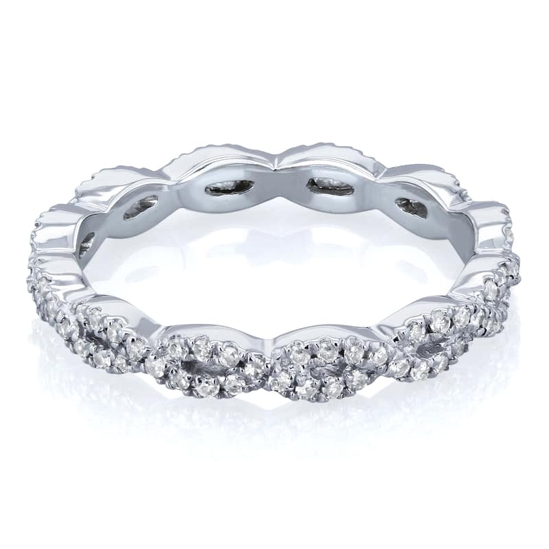 Annello by Kobelli 10k White Gold 1/3ct TDW Diamond Braided Eternity Wedding Ring (H-I, I2)