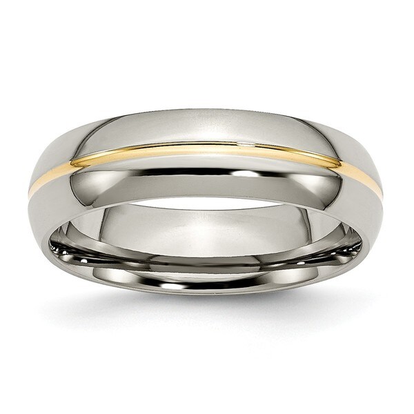 Titanium Yellow IP-plated Grooved 6mm Polished Band Size 10.5 Length Width 6