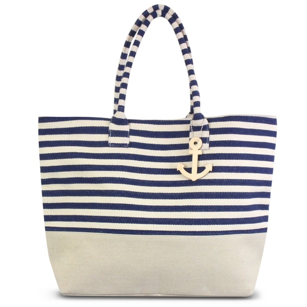 navy and white striped purse