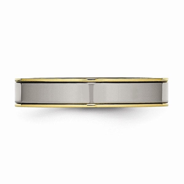 Titanium Yellow IP-plated Grooved 6mm Polished Band Size 10.5 Length Width 6