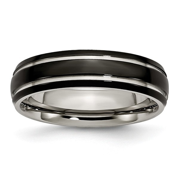 Titanium Yellow IP-plated Grooved 6mm Polished Band Size 10.5 Length Width 6