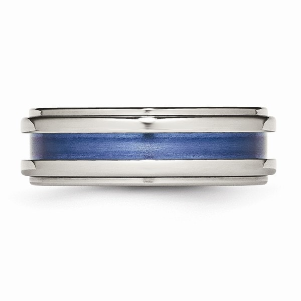 Titanium with Blue Triple Groove 8mm Polished Band.