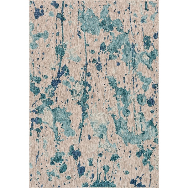 Indoor/ Outdoor Hudson Aqua/ Grey Rug - 7'10 x 10'9