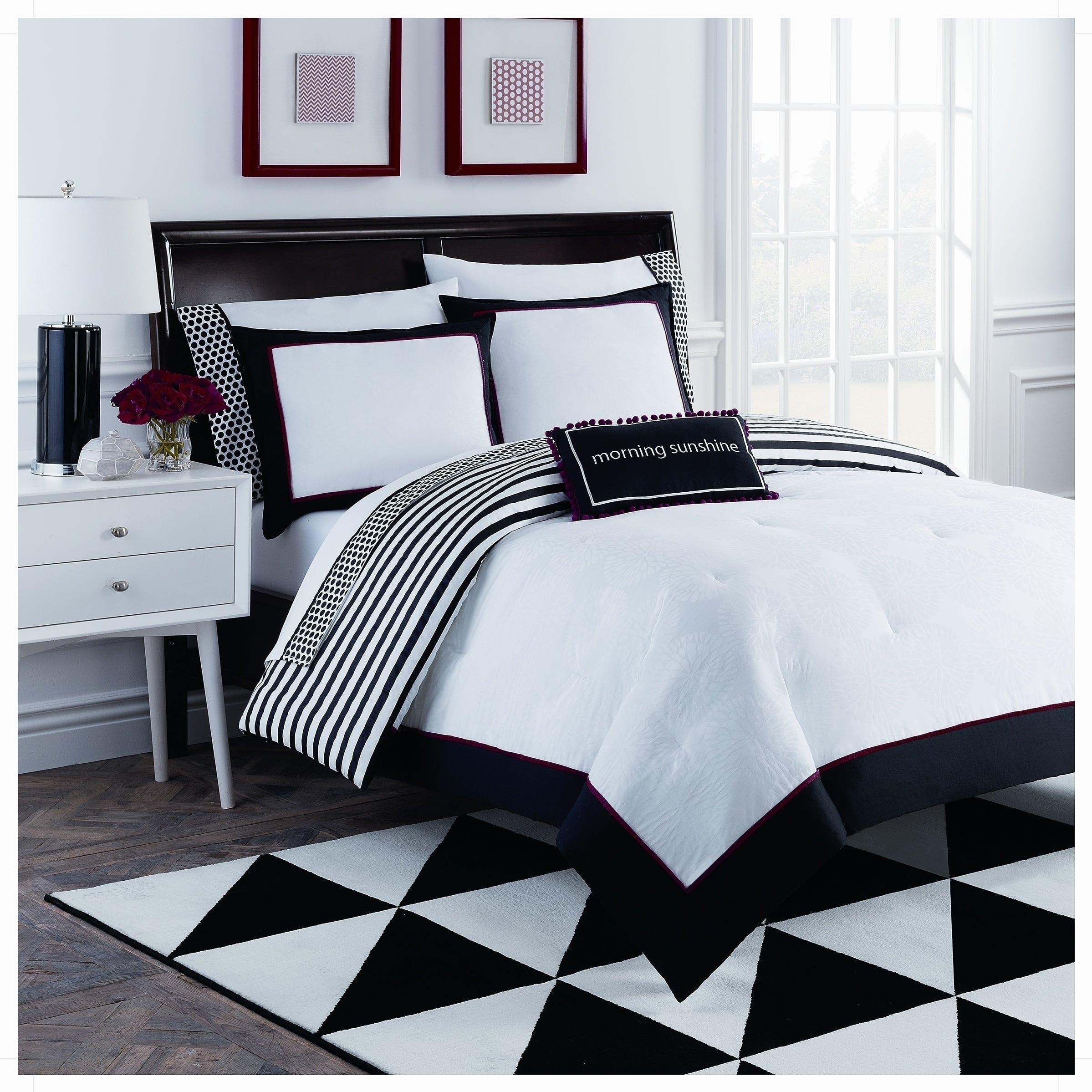 Shop Dahlia 8 Piece Black And White King Size Comforter Set As Is