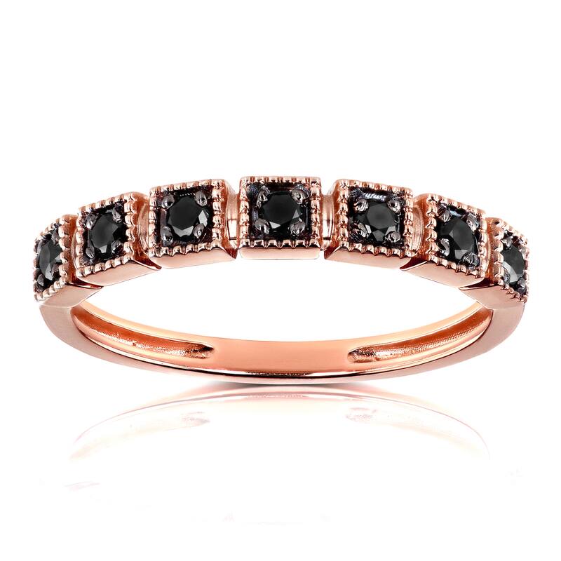 Kobelli 0.15 Carat Black Diamond 10k Rose Gold Square Pattern Ring