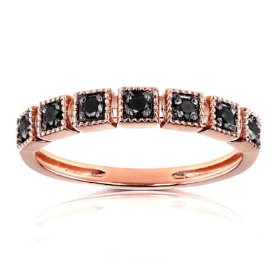 Kobelli 0.15 Carat Black Diamond 10k Rose Gold Square Pattern Ring