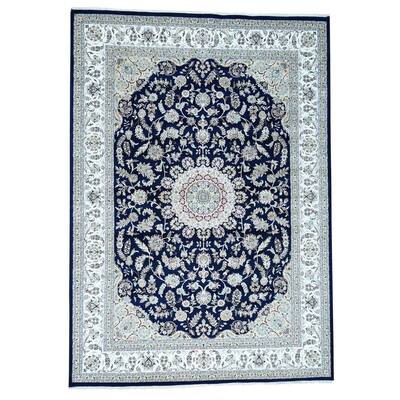 Shahbanu Rugs 300 Kpsi Wool and Silk Hand-Knotted Navy Nain Oriental Rug (9'10"x13'8")
