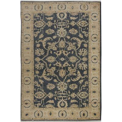 Arshs Kafkaz Peshawar Bluish Grey/Tan Wool Rug - 4' x 6'