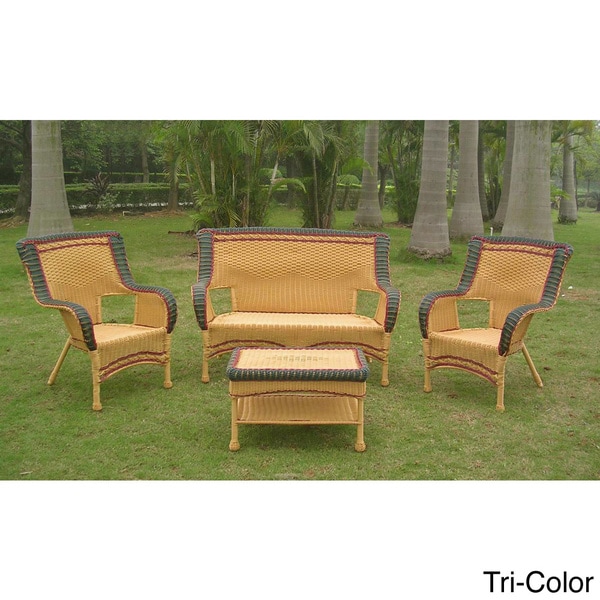 International Caravan Four piece Wicker Square back Patio Set International Caravan Sofas, Chairs & Sectionals