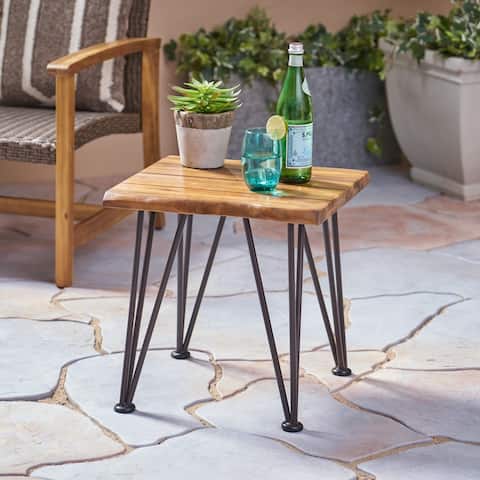 Zion Outdoor Acacia Wood Industrial Side Table by Christopher Knight Home