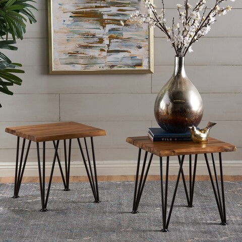 Zion Outdoor Acacia Wood Industrial Side Table (Set of 2) by Christopher Knight Home