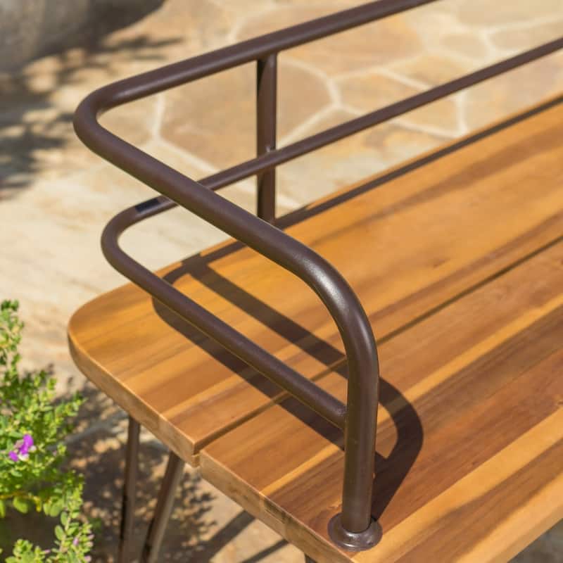 Zion Outdoor Industrial Acacia Wood Bench by Christopher Knight Home