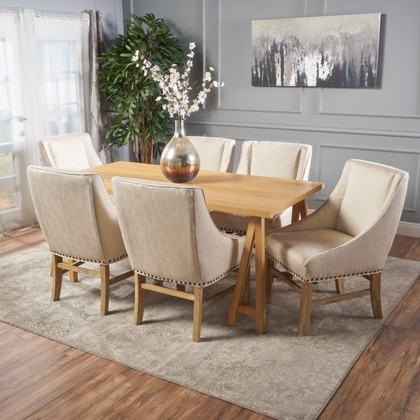 Sabine Farmhouse 7 Piece Rectangular Wood Dining Set By Christopher Sabine Farmhouse 7 Piece Rectangular Wood Dining Set By Christopher Knight Home