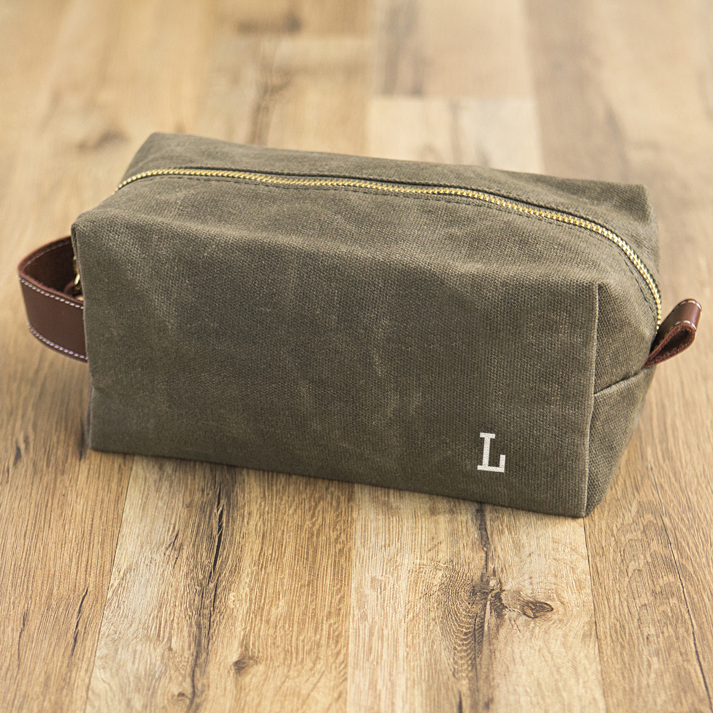 monogrammed leather dopp kit