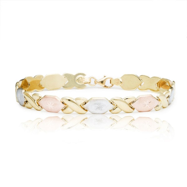 10K Gold Tri Tone Stamato XO Bracelet, 7 Inches