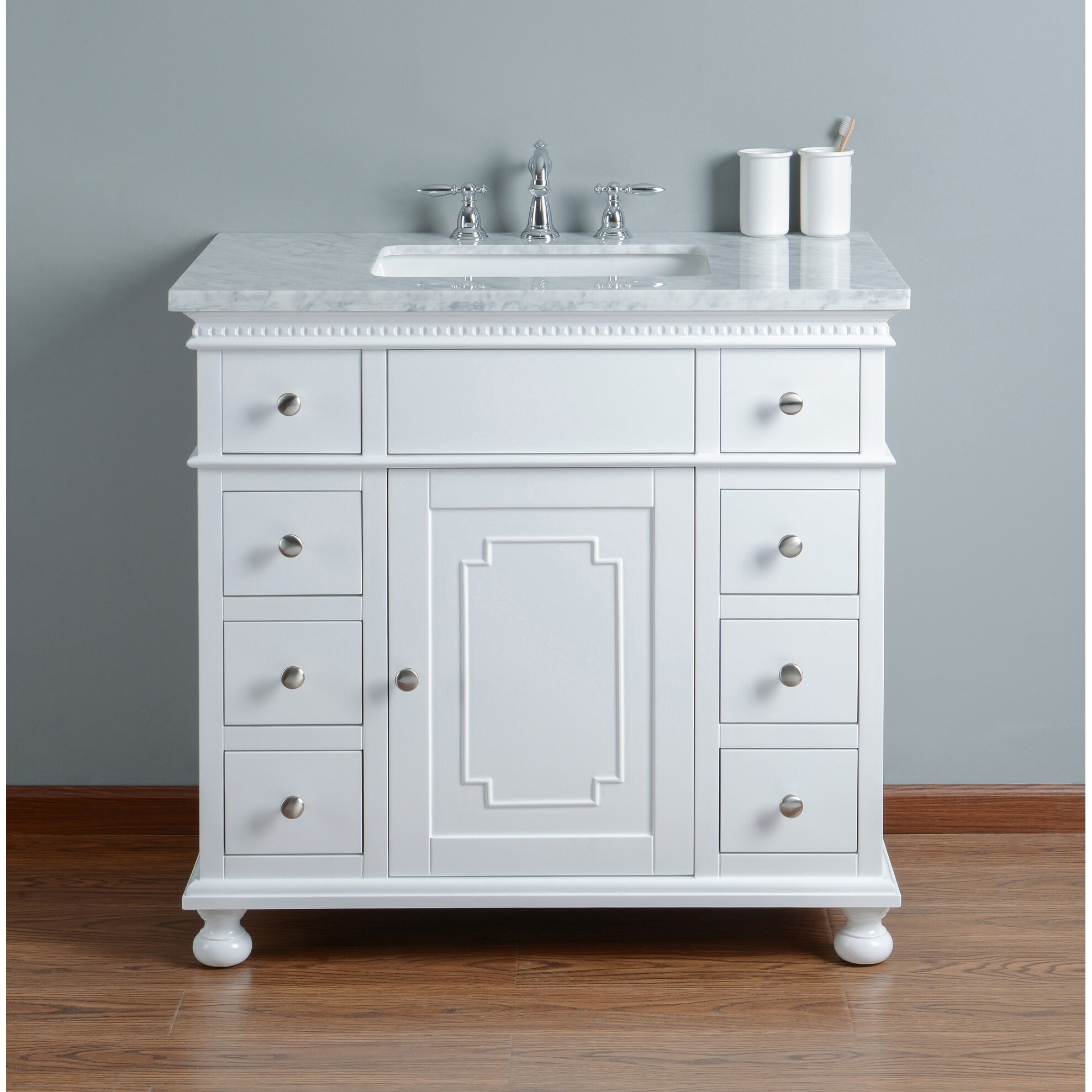 Stufurhome Abigail Embellished 36in White Single Sink Bathroom Vanity Overstock 16720105