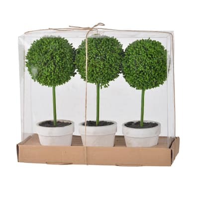 S/3 D3x9.5" Mini FauxTopiaries, Cream Pot