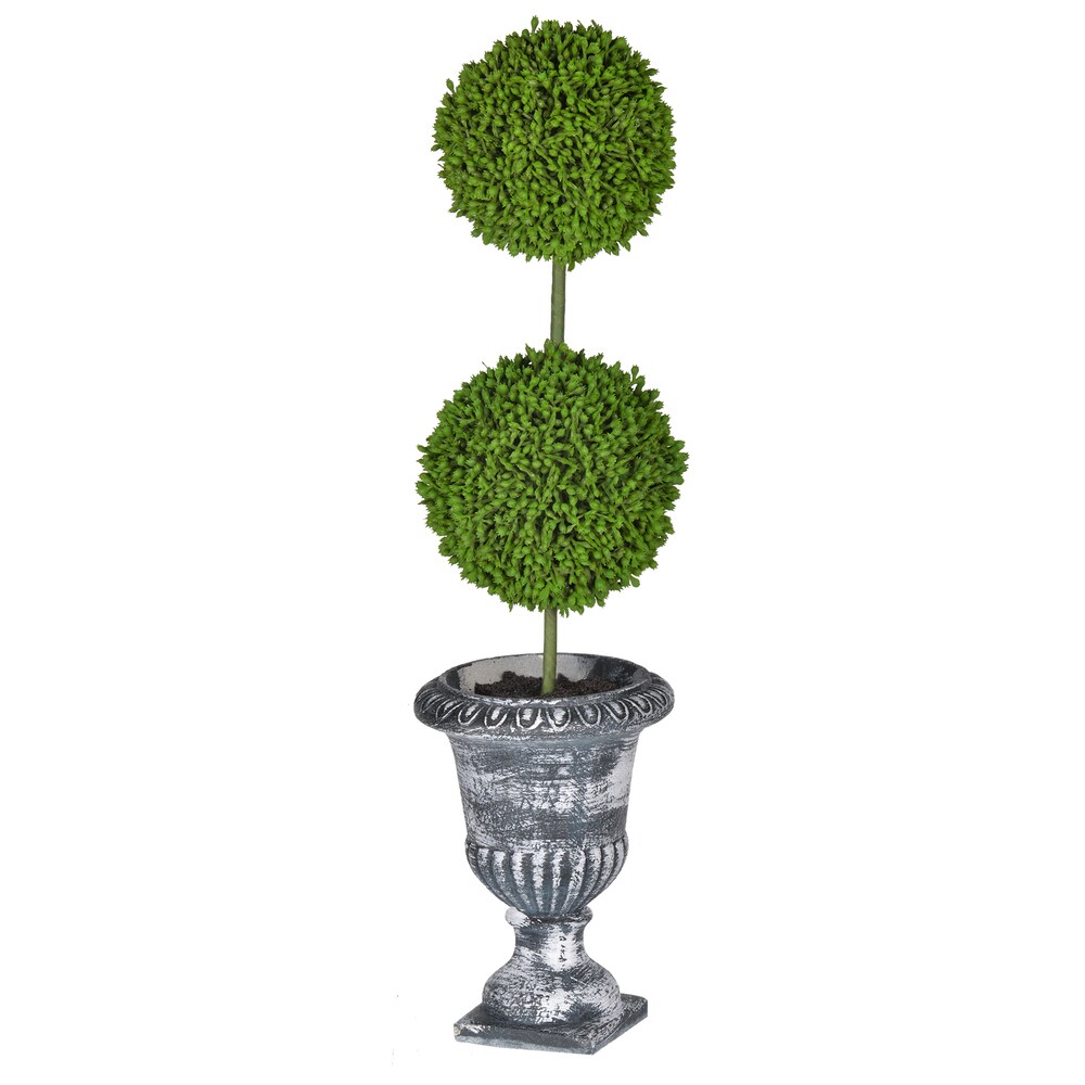 D4x15.5"H Two - Tier Round Faux Topiary - Black Pot. Opens flyout.